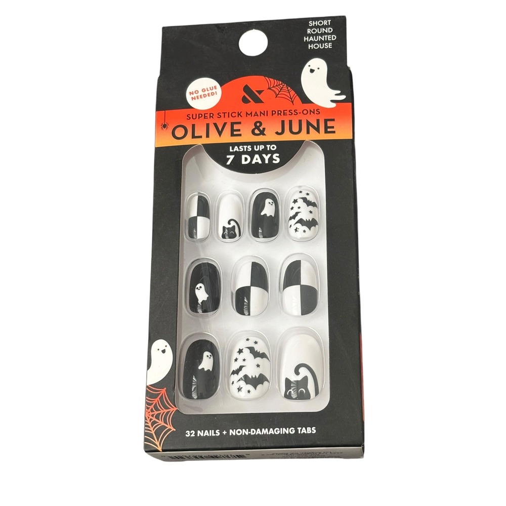 Olive & June Super Stick Mani Press-On Nails Haunted House Halloween Short Round
